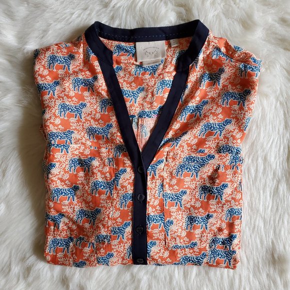 Anthro Vanessa Virginia Honore Tiger Print Top XS - Picture 8 of 14